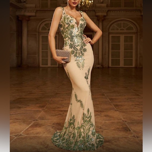 slim fit dress slacks Seraphina Green Maxi Dress With Detachable Embellished Cape – Frock and  Frill main image 1
